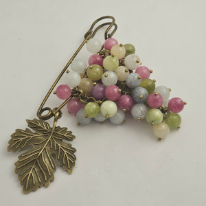 Bunch of Agate Grapes on Base Metal Brooch Pin Vintage