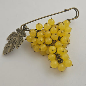 Bunch of Agate Grapes on Base Metal Brooch Pin Vintage