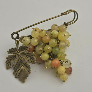 Bunch of Agate Grapes on Base Metal Brooch Pin Vintage