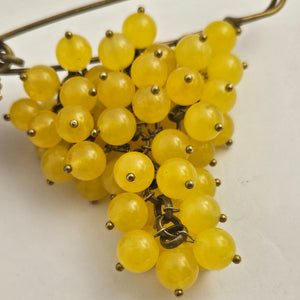 Bunch of Agate Grapes on Base Metal Brooch Pin Vintage