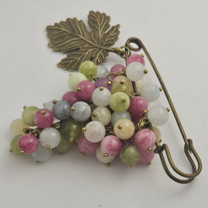 Bunch of Agate Grapes on Base Metal Brooch Pin Vintage