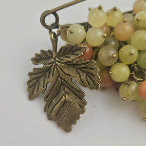 Bunch of Agate Grapes on Base Metal Brooch Pin Vintage