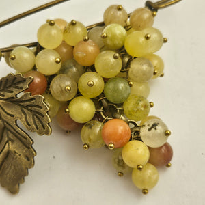 Bunch of Agate Grapes on Base Metal Brooch Pin Vintage