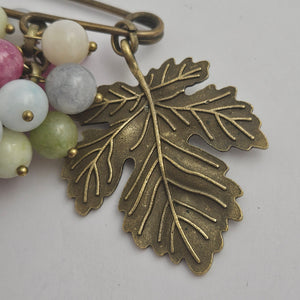 Bunch of Agate Grapes on Base Metal Brooch Pin Vintage