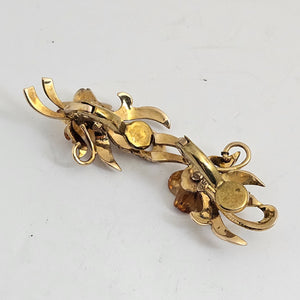 Amber and Diamond Flower 9k Gold Earrings Vintage c1940