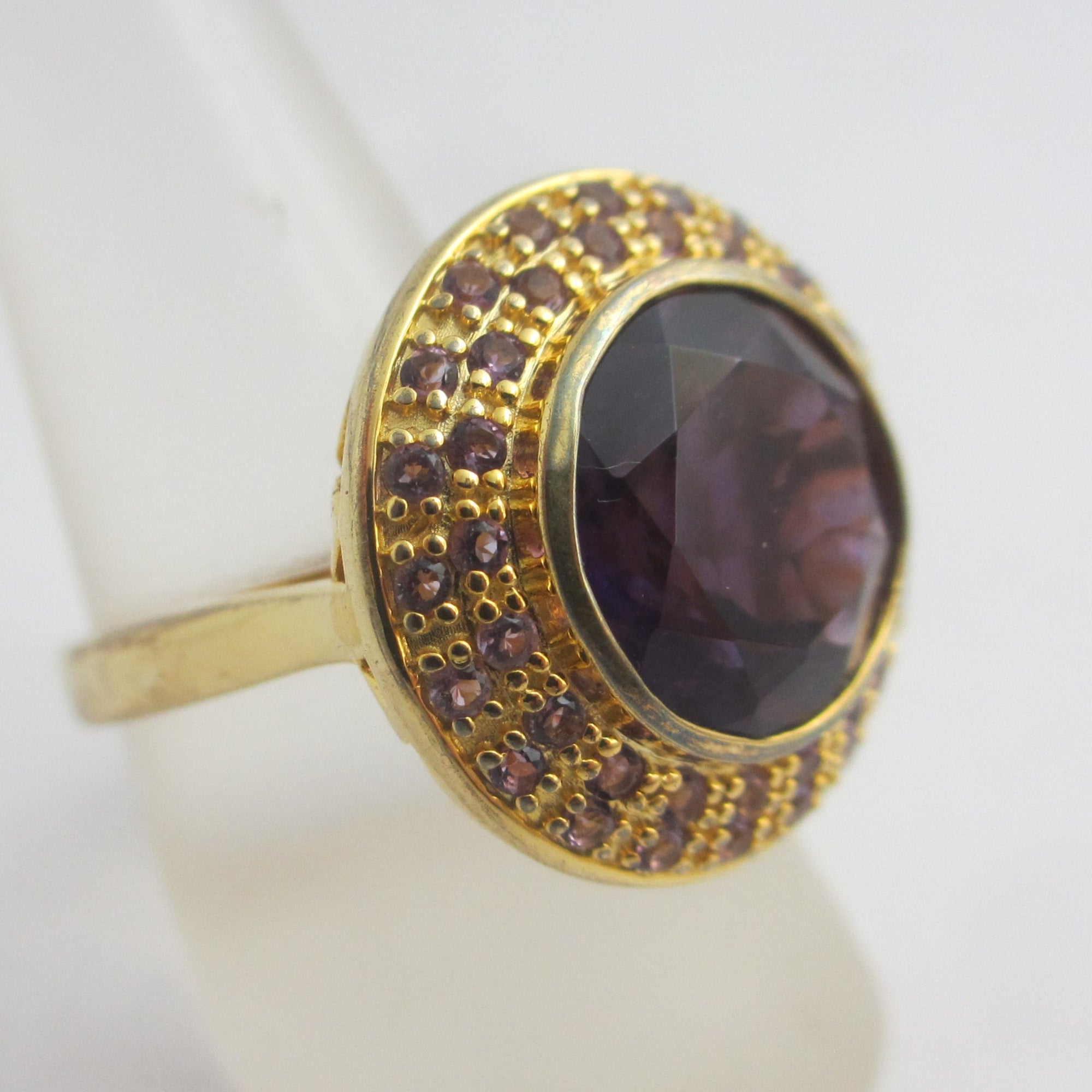 Amethyst in 9k Gold on Sterling Silver Cockail Ring Vintage c1980 Size UK R+