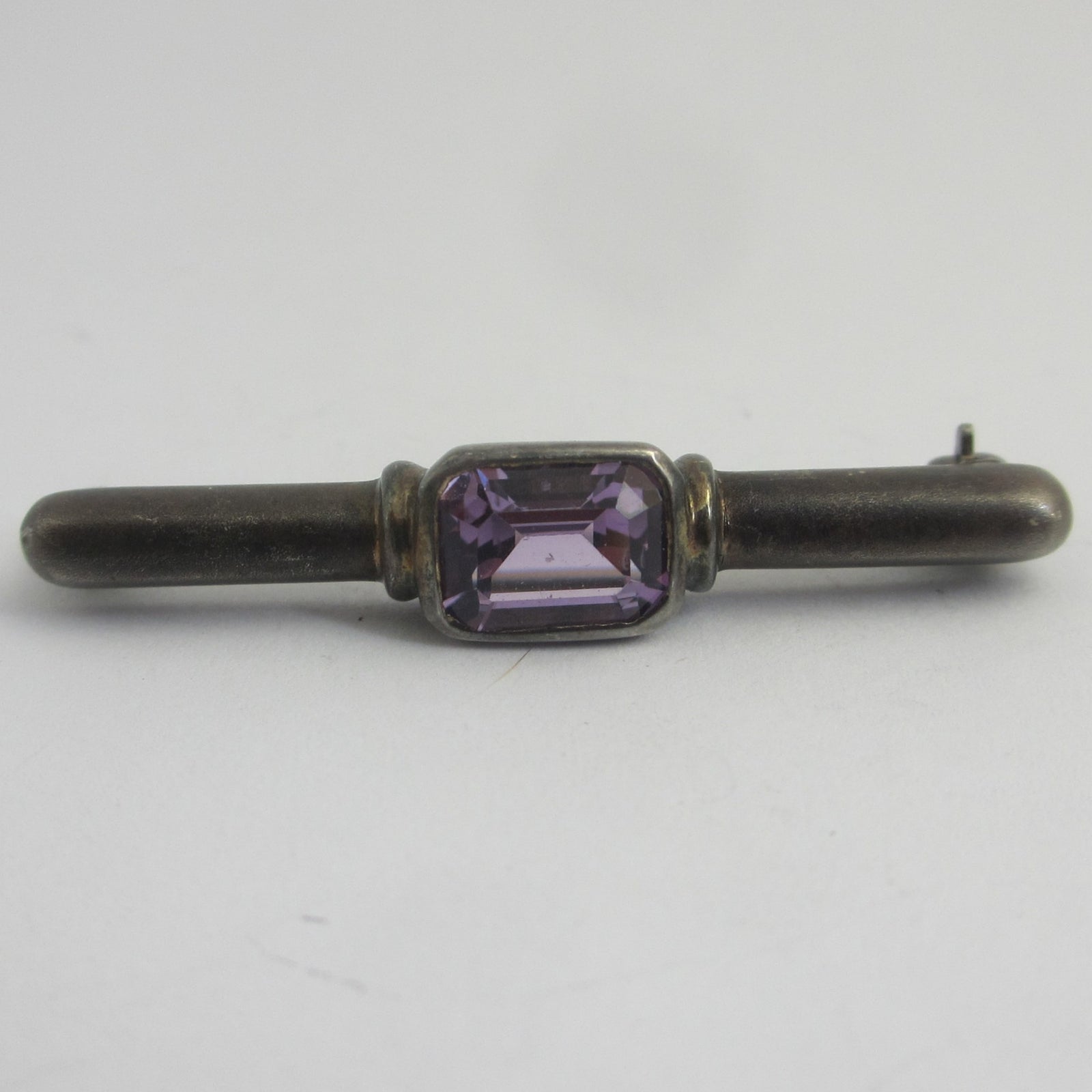 Amethyst in Sterling Silver Bar Brooch Pin Vintage Art Deco c1920