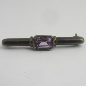 Amethyst in Sterling Silver Bar Brooch Pin Vintage Art Deco c1920