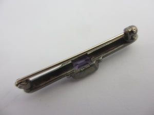 Amethyst in Sterling Silver Bar Brooch Pin Vintage Art Deco c1920