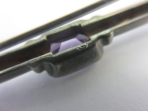 Amethyst in Sterling Silver Bar Brooch Pin Vintage Art Deco c1920