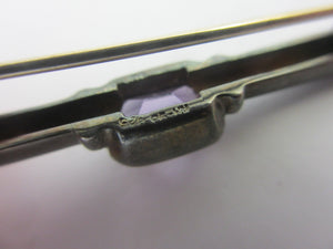 Amethyst in Sterling Silver Bar Brooch Pin Vintage Art Deco c1920