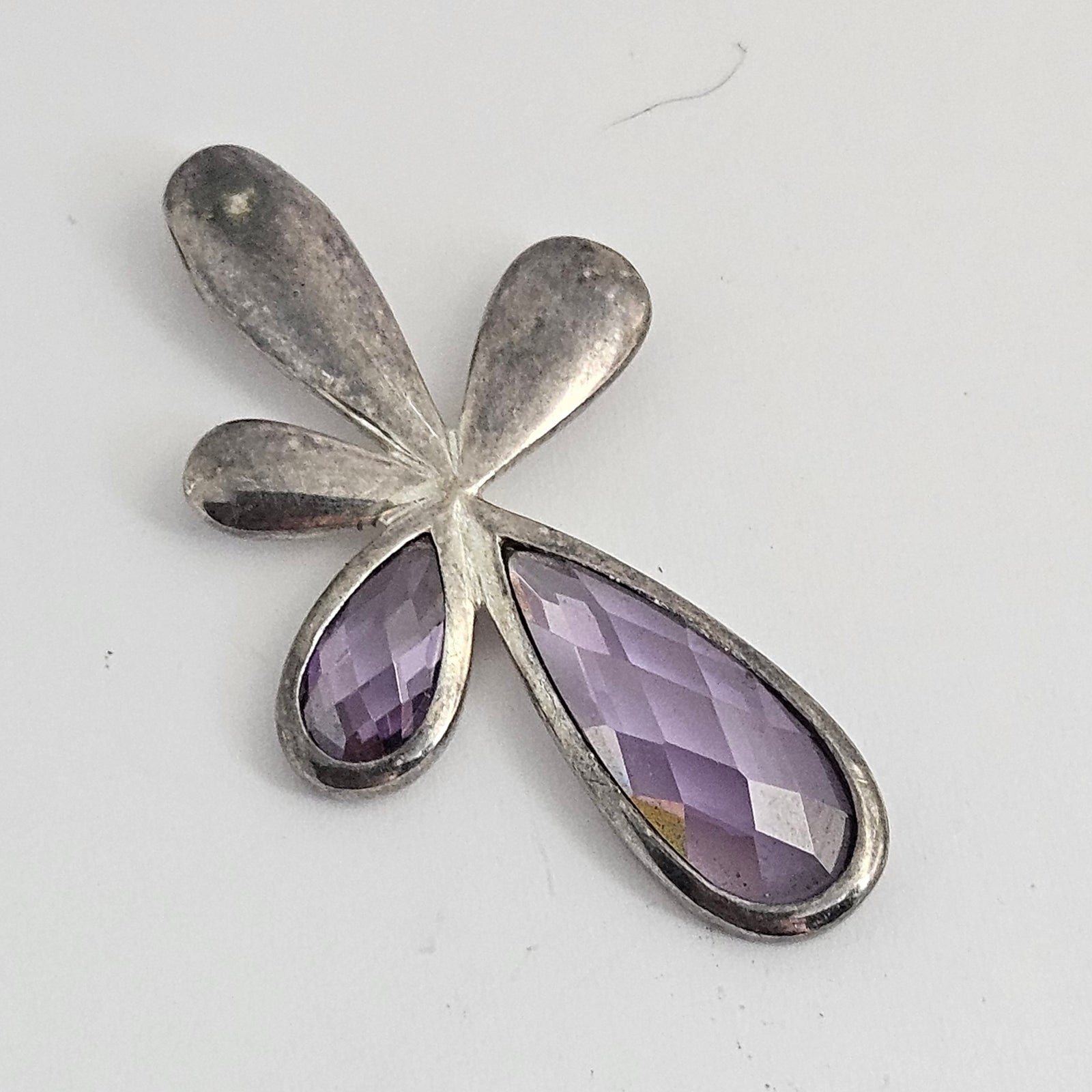 Amethyst in Sterling Silver Flower Pendant Vintage c1970