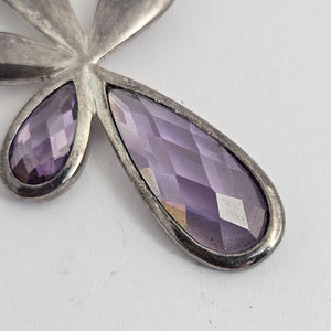 Amethyst in Sterling Silver Flower Pendant Vintage c1970