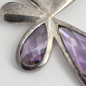 Amethyst in Sterling Silver Flower Pendant Vintage c1970