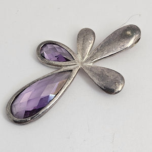 Amethyst in Sterling Silver Flower Pendant Vintage c1970