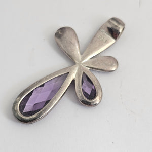 Amethyst in Sterling Silver Flower Pendant Vintage c1970
