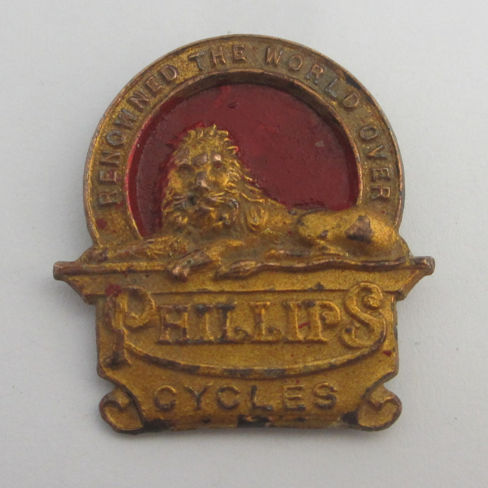 Advertising Bicycle Phillips Cycles Brass Badge Brooch Pin Vintage Art Deco c1920