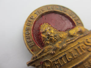 Advertising Bicycle Phillips Cycles Brass Badge Brooch Pin Vintage Art Deco c1920