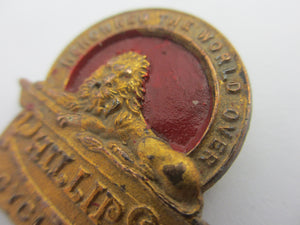 Advertising Bicycle Phillips Cycles Brass Badge Brooch Pin Vintage Art Deco c1920