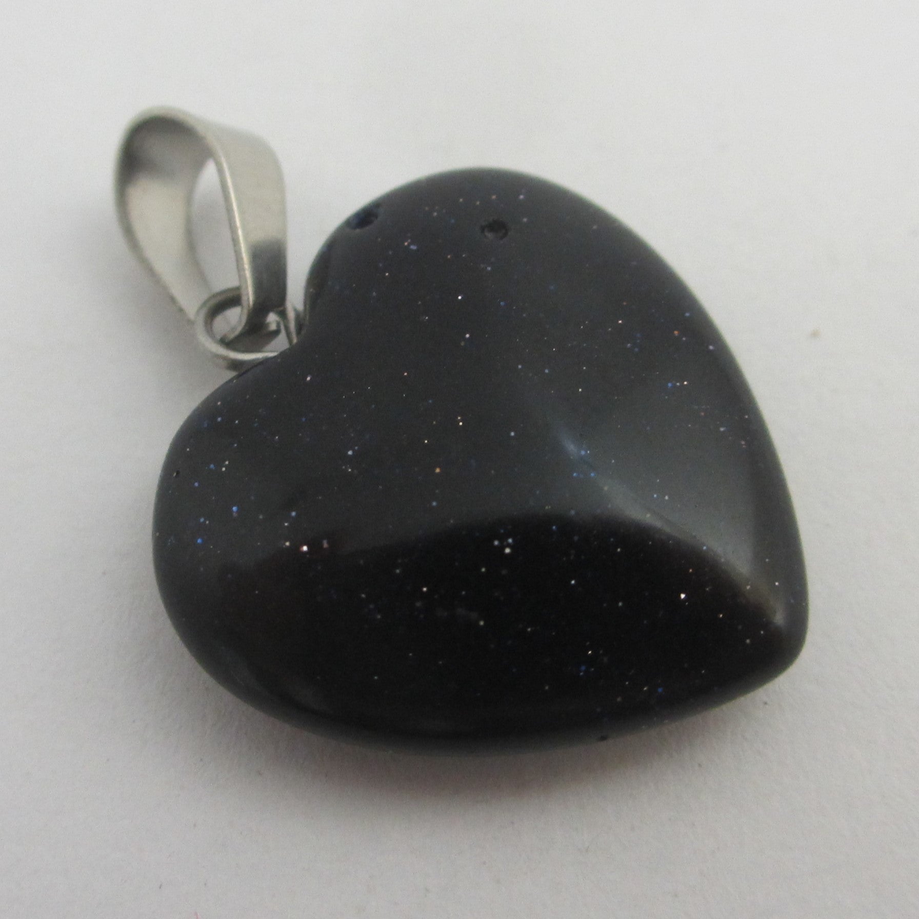 Blue Goldstone Heart Pendant Sterling Silver Bale Vintage c1980