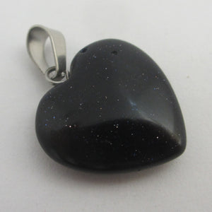 Blue Goldstone Heart Pendant Sterling Silver Bale Vintage c1980
