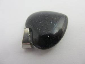 Blue Goldstone Heart Pendant Sterling Silver Bale Vintage c1980