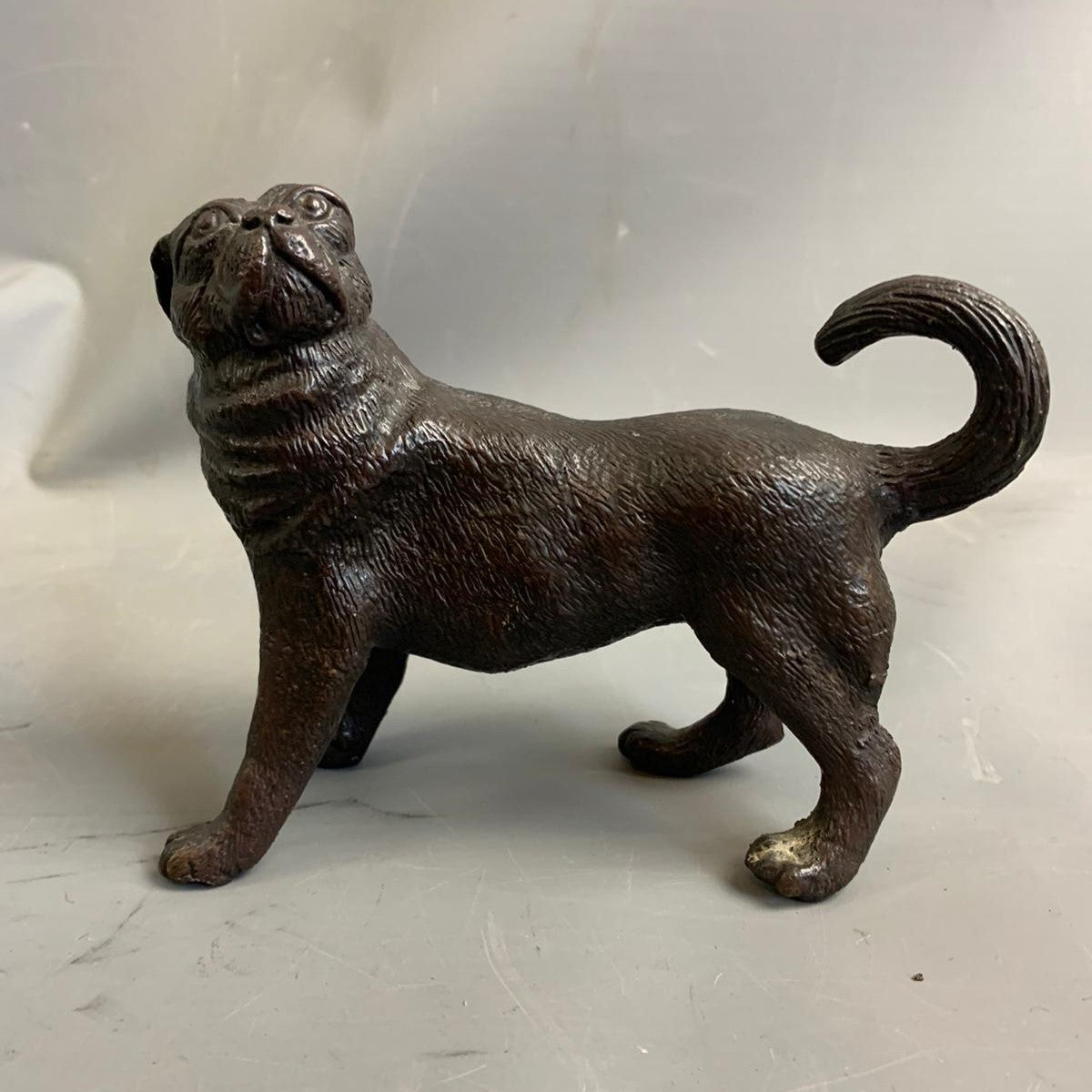 Black Bronze Pug Figurine Dog Vintage c1980