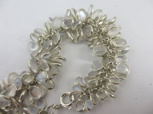 Multi Cabochon Moonstone Drops in Sterling Silver Pendant Charm Bracelet Vintage c1980