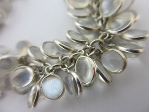 Multi Cabochon Moonstone Drops in Sterling Silver Pendant Charm Bracelet Vintage c1980