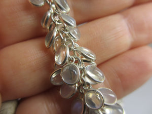 Multi Cabochon Moonstone Drops in Sterling Silver Pendant Charm Bracelet Vintage c1980