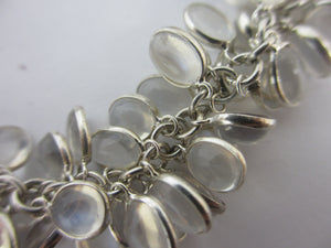 Multi Cabochon Moonstone Drops in Sterling Silver Pendant Charm Bracelet Vintage c1980