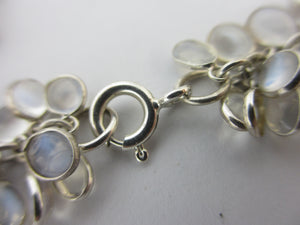 Multi Cabochon Moonstone Drops in Sterling Silver Pendant Charm Bracelet Vintage c1980