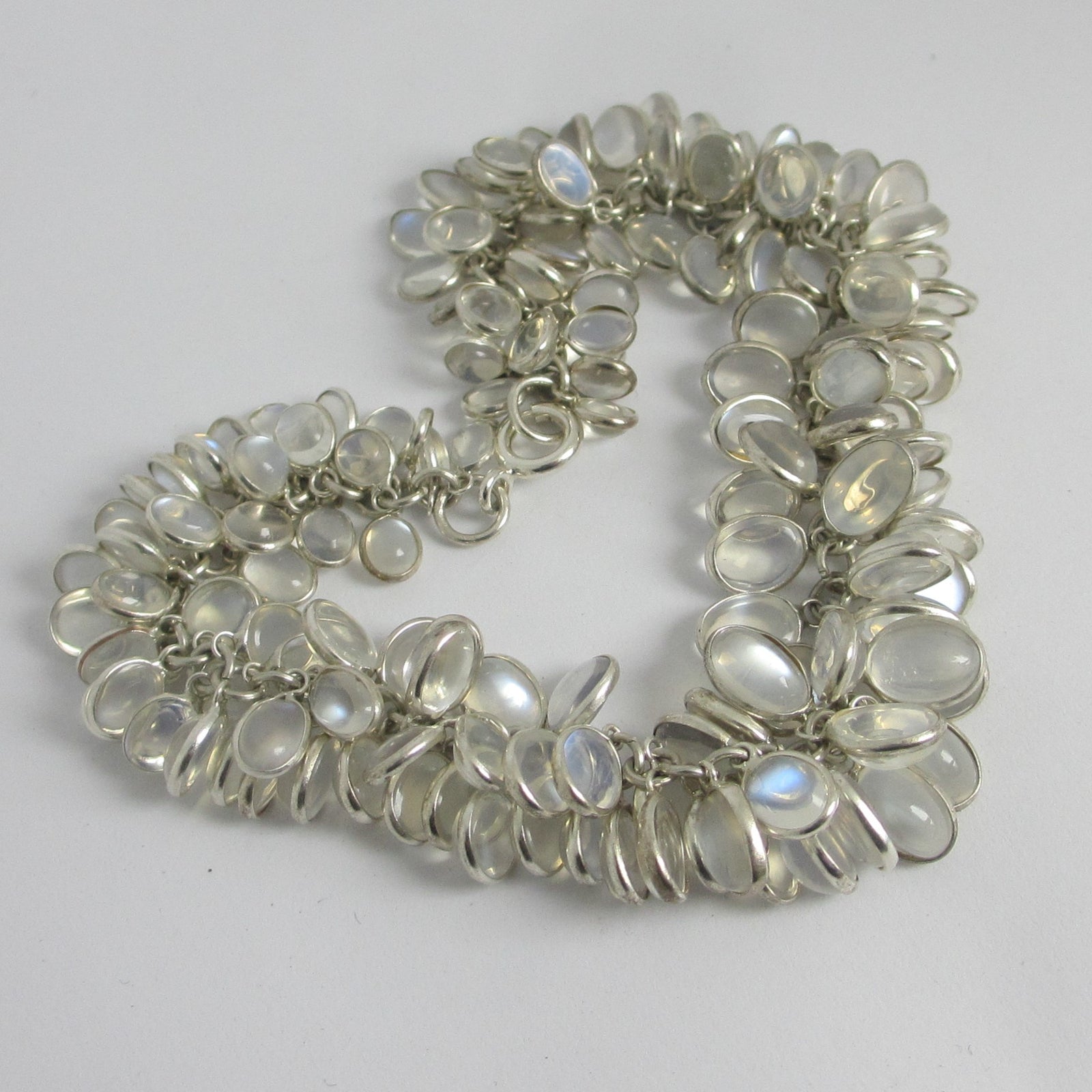 Multi Cabochon Moonstone Drops in Sterling Silver Pendant Charm Bracelet Vintage c1980