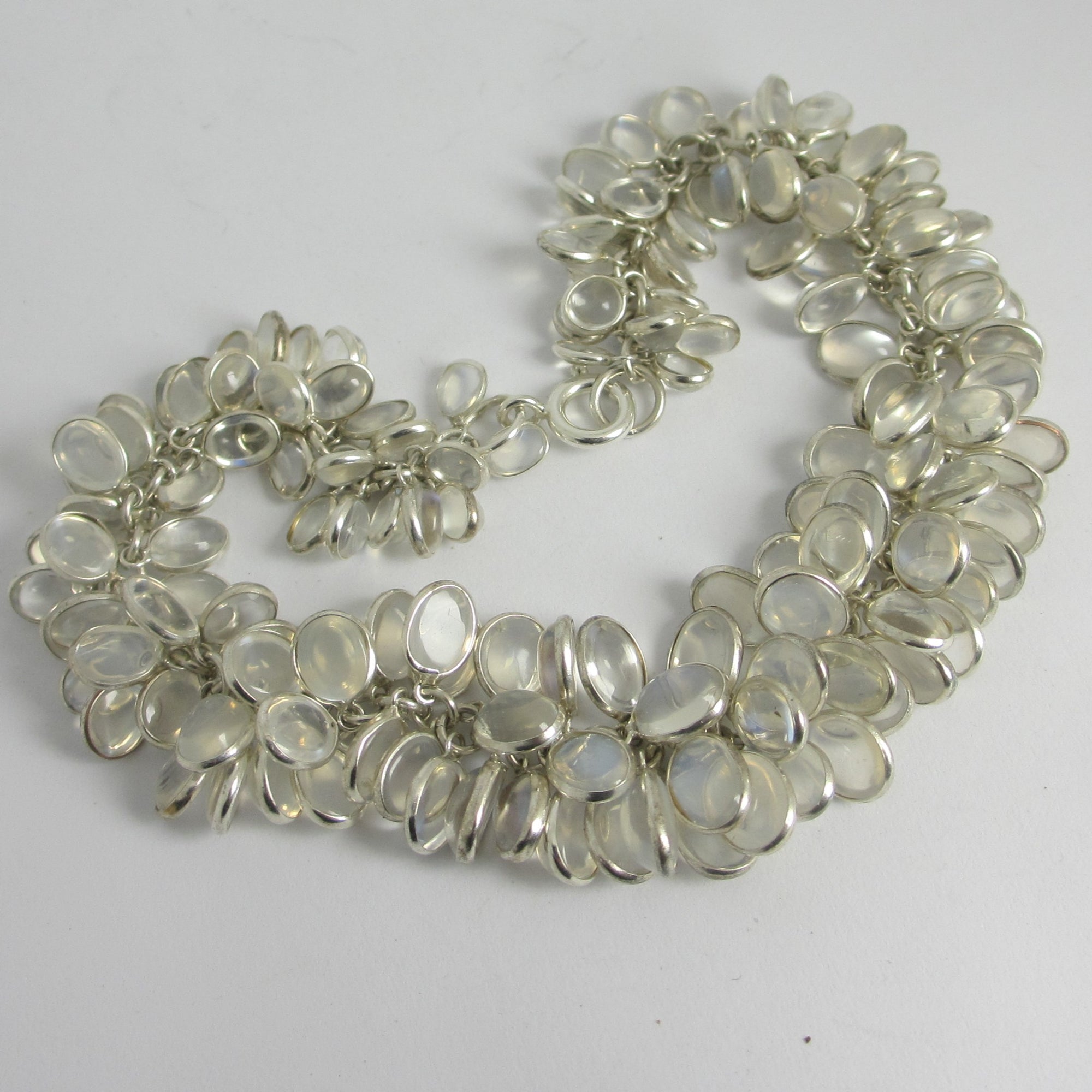 Multi Cabochon Moonstone Drops in Sterling Silver Pendant Charm Bracelet Vintage c1980