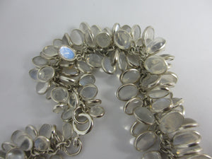 Multi Cabochon Moonstone Drops in Sterling Silver Pendant Charm Bracelet Vintage c1980