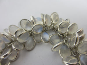 Multi Cabochon Moonstone Drops in Sterling Silver Pendant Charm Bracelet Vintage c1980