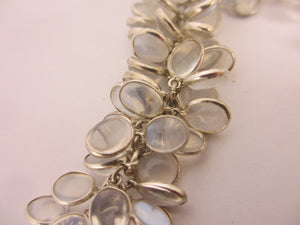 Multi Cabochon Moonstone Drops in Sterling Silver Pendant Charm Bracelet Vintage c1980