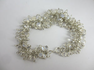 Multi Cabochon Moonstone Drops in Sterling Silver Pendant Charm Bracelet Vintage c1980