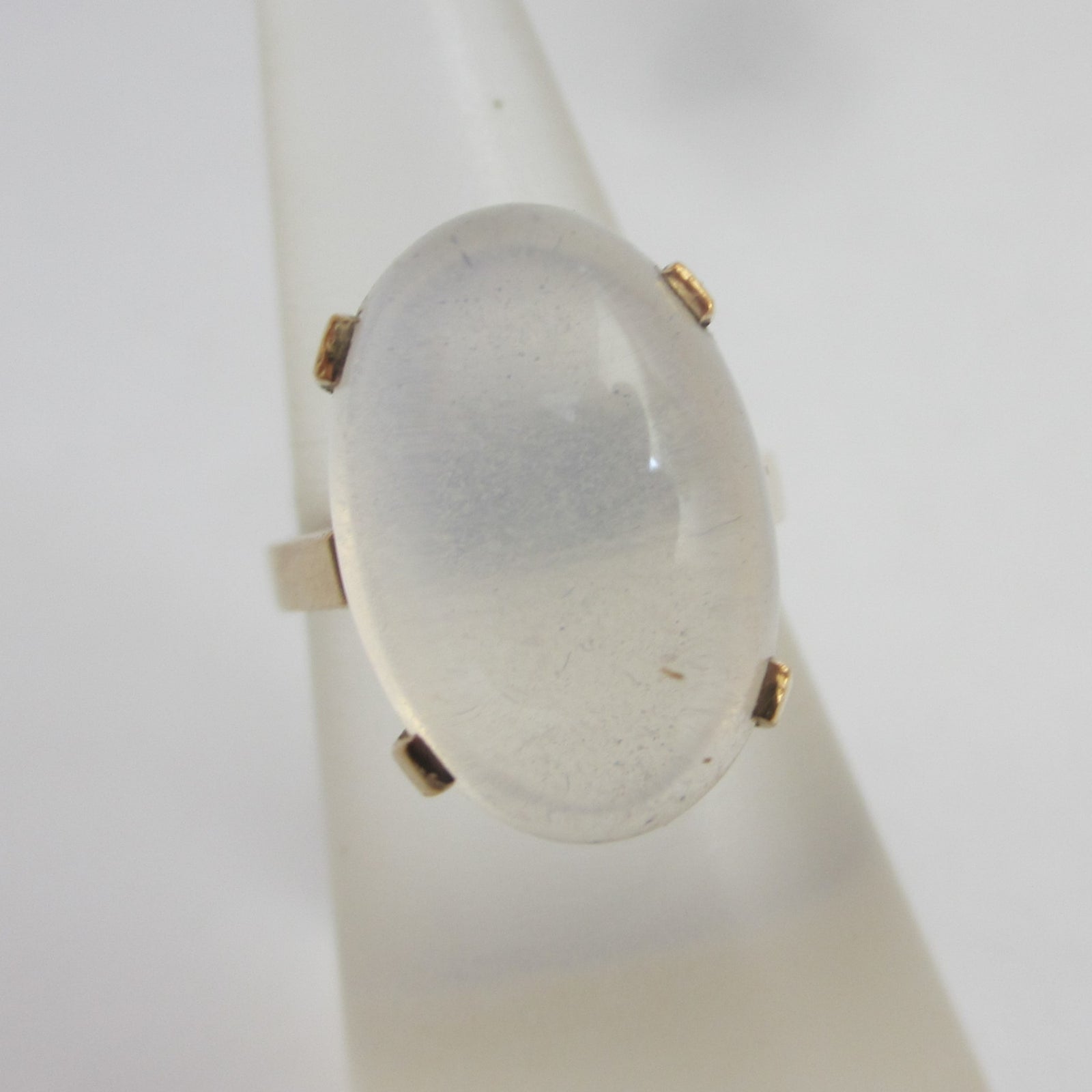 Large Cabochon Moonstone 9k Gold Ring Vintage Art Deco Size UK J+