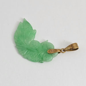 Carved Half Moon Chinese Jade 14k Gold Pendant Vintage c1930
