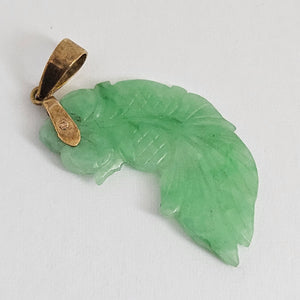 Carved Half Moon Chinese Jade 14k Gold Pendant Vintage c1930