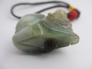 Carved Jade Elephant Cinnabar Lacquer Bead Pendant Charm Fob Vintage Art Deco