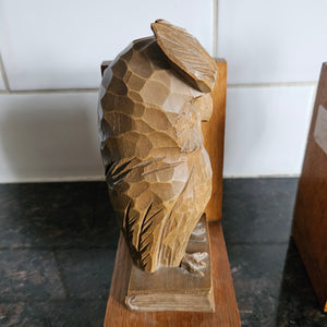 Pair of Carved Oak Owl Bord Book Shelf Ends Vintage