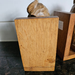Pair of Carved Oak Owl Bord Book Shelf Ends Vintage