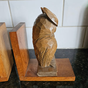 Pair of Carved Oak Owl Bord Book Shelf Ends Vintage