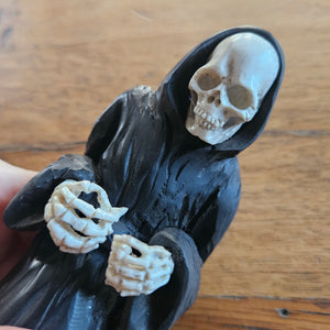 Grim Reaper Contemporary Carved Wood and Antler Vintage