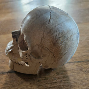 Contemporary Carved Wood and Antler Skull Moving Jaw Vintage
