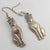 Sitting Cat Sterling Silver Dangling Pendant Earrings Vintage c1980