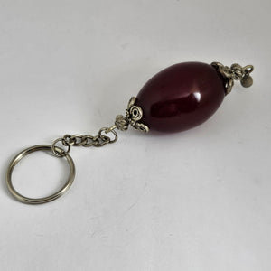 Huge Cherry Amber Bakelite Bead Sterling Silver Fob Pendant Keyring Vintage Art Deco