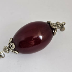 Huge Cherry Amber Bakelite Bead Sterling Silver Fob Pendant Keyring Vintage Art Deco